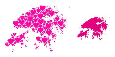 Pembe Sevgililer Günü Mozaik Hong Kong Haritası