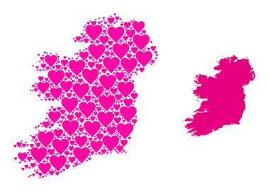 İrlanda Adasının Pembe Sevgililer Günü Kolaj Haritası