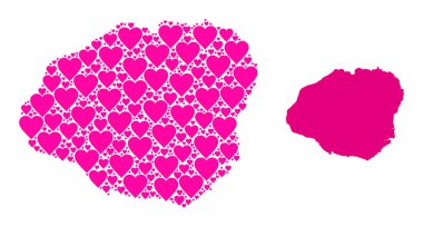 Kauai Adasının Pembe Kalp Kolajı Haritası