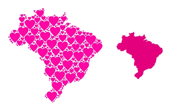 Mapa da colagem de coração de amor rosa do Brasil — Vetor de Stock