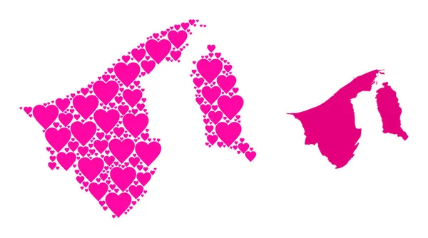 ブルネイのピンクラブモザイク地図 — ストックベクタ