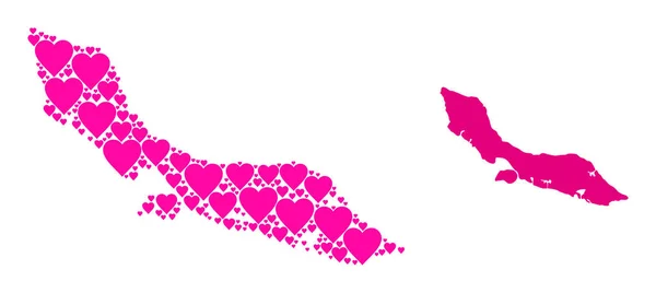 Rózsaszín Szív Mozaik Térkép Curacao sziget — Stock Vector