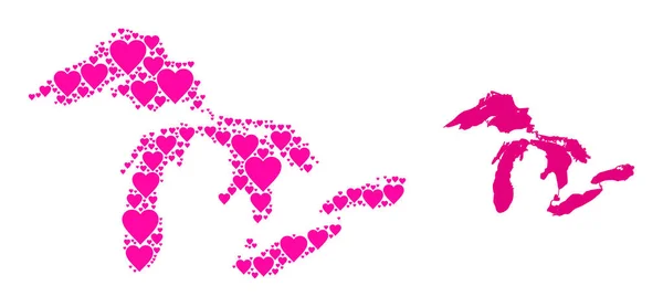 五大湖のピンクの素敵なパターンマップ — ストックベクタ