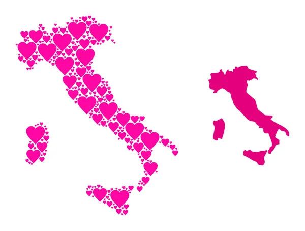 Pink Love Mosaic Kaart van Italië — Stockvector