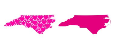 Kuzey Carolina 'nın Pembe Aşk Kalbi Kolaj Haritası