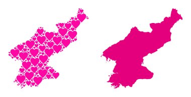 Pembe Sevgililer Günü Mozaik Kuzey Kore Haritası