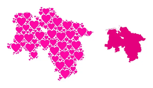 Mapa del patrón de corazón rosa del estado de Baja Sajonia — Archivo Imágenes Vectoriales