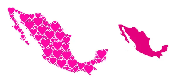 Pink Heart Pattern Χάρτης του Μεξικού — Διανυσματικό Αρχείο