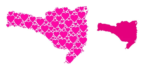 Mosaico Corazón Rosa Mapa del Estado de Santa Catarina — Archivo Imágenes Vectoriales