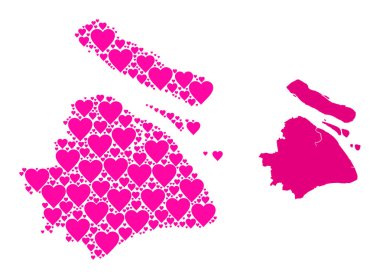 Pembe Sevgililer Günü Kolajı Şangay Belediyesi Haritası