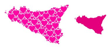 Sicilya Adasının Pembe Güzel Kolaj Haritası