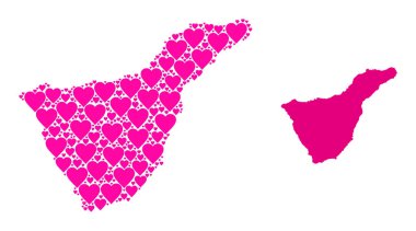 Pembe Aşk Kalbi Kolajı Tenerife Adası Haritası