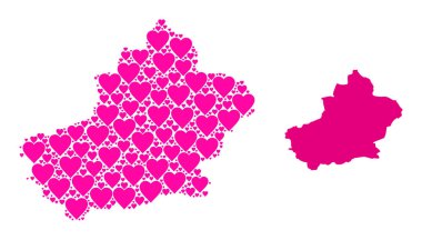 Pembe Sevgililer Günü Kolajı Xinjiang Uygur Bölgesi Haritası