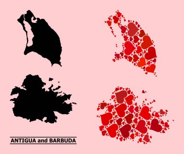 Antigua ve Barbuda 'nın Kırmızı Kalp Kolajı Haritası