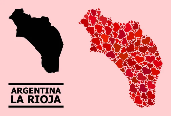 Mapa del Collage del Corazón Rojo de Argentina - La Rioja — Vector de stock