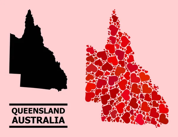 오스트레일리아 퀸즐랜드주의 붉은 색아름다운 모자이크 지도 — 스톡 벡터