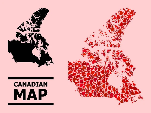 Red Love Heart Mozaika Mapa Kanady — Wektor stockowy
