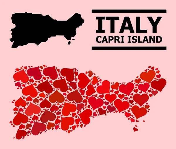 Red Lovely Collage Kaart van Capri Island — Stockvector