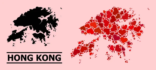 Red Love Mosaic Mappa di Hong Kong — Vettoriale Stock