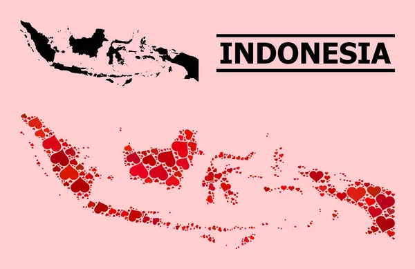 Red Lovely Collage Mappa di Indonesia — Vettoriale Stock