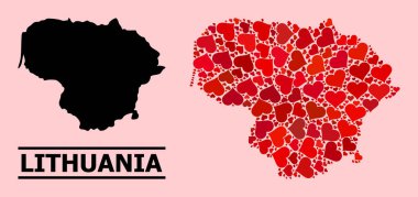 Kırmızı Kalp Mozaik Litvanya Haritası