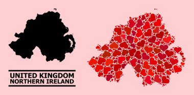 Kuzey İrlanda 'nın Kırmızı Kalp Kolajı Haritası