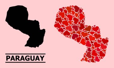 Paraguay 'ın Kırmızı Kalp Kolajı Haritası