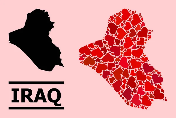 Mozaika červeného srdce Mapa Iráku — Stockový vektor