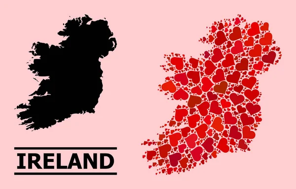Red Valentine Mapa padrão de Ilha da Irlanda —  Vetores de Stock