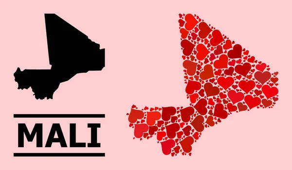 Mapa rojo del corazón del amor de Malí — Vector de stock