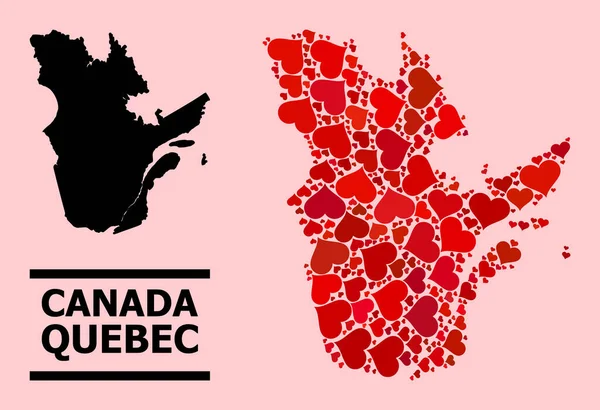 Mappa Red Love Heart Pattern della provincia di Quebec — Vettoriale Stock