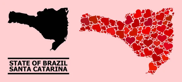 Röda vackra mönster Karta över Santa Catarina State — Stock vektor