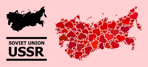 ソビエト連邦の赤いハートコラージュ地図 — ストックベクタ