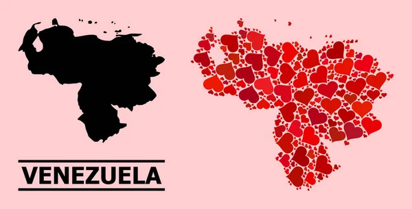 Červený Valentýn Koláž Mapa Venezuely — Stockový vektor