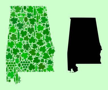 Alabama Eyaleti Haritası - Şarap ve Üzüm Yaprakları Kolajı