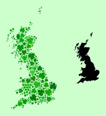 Büyük Britanya Haritası - Şarap ve Üzüm Kompozisyonu