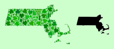 Massachusetts Eyaleti Haritası - Şarap ve Üzüm Kompozisyonu