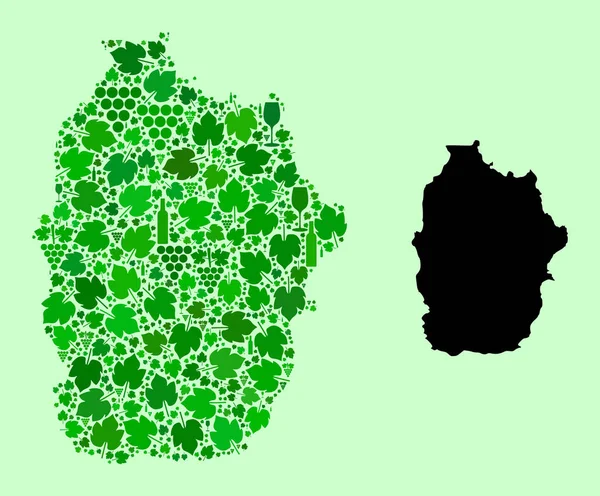 Karta över Azorerna - Flores Island - Collage av vin och druvor — Stock vektor