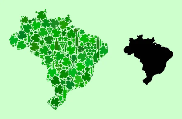 Mapa de Brasil - Mosaico de vino y uvas — Archivo Imágenes Vectoriales