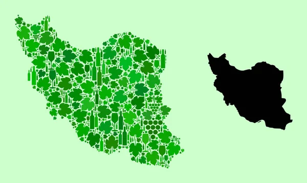 Landkarte des Iran - Zusammensetzung von Wein und Traubenblättern — Stockvektor