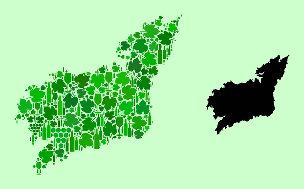 Mapa provincie La Coruna - Složení vína a hroznů — Stockový vektor