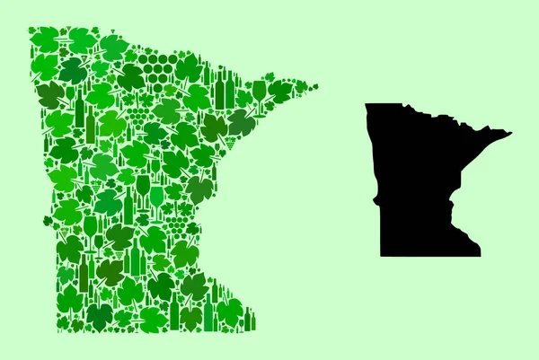 Mappa dello Stato del Minnesota - Composizione di Vino e Foglie d'Uva — Vettoriale Stock