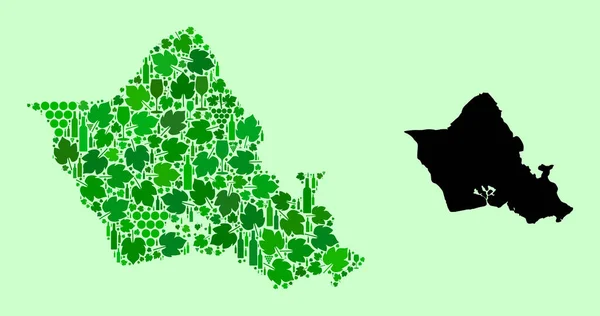 Mapa ostrova Oahu - Koláž vína a hroznů — Stockový vektor