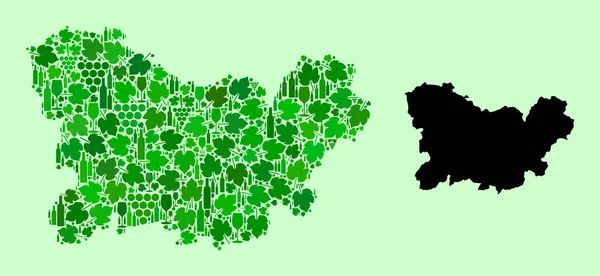 Mapa da Província de Ourense - Mosaico das Folhas de Vinho e Uvas — Vetor de Stock