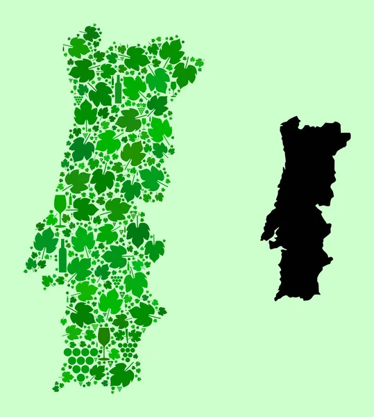 Landkarte von Portugal - Mosaik aus Wein und Trauben — Stockvektor