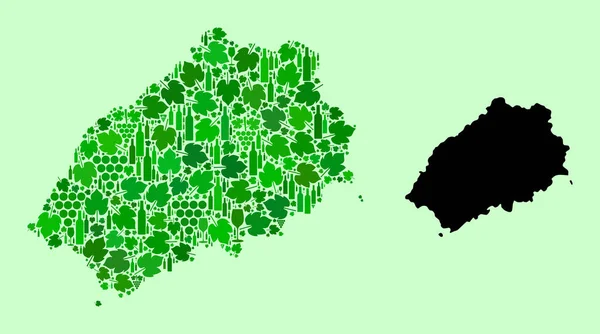 Mapa da Ilha de Santa Helena - Colagem de Vinhos e Folhas de Uva — Vetor de Stock