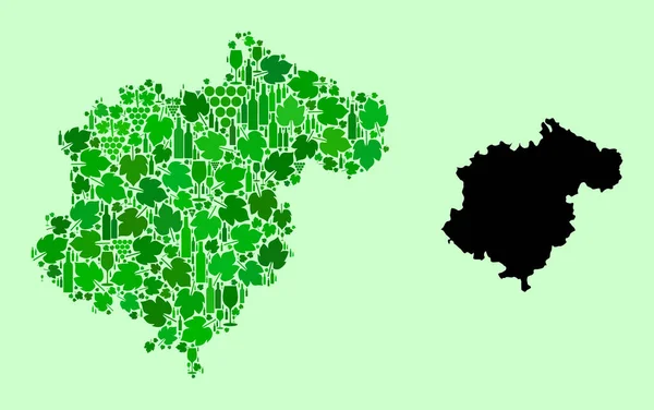 Carte de la province de Teruel - Composition du vin et des feuilles de raisin — Image vectorielle