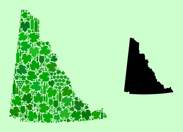 Yukon Eyaleti Haritası - Şarap ve Üzüm Yaprakları Kolajı — Stok Vektör