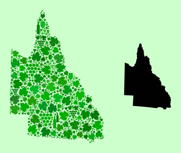 Kaart van Australisch Queensland - Samenstelling van wijn en druiven — Stockvector