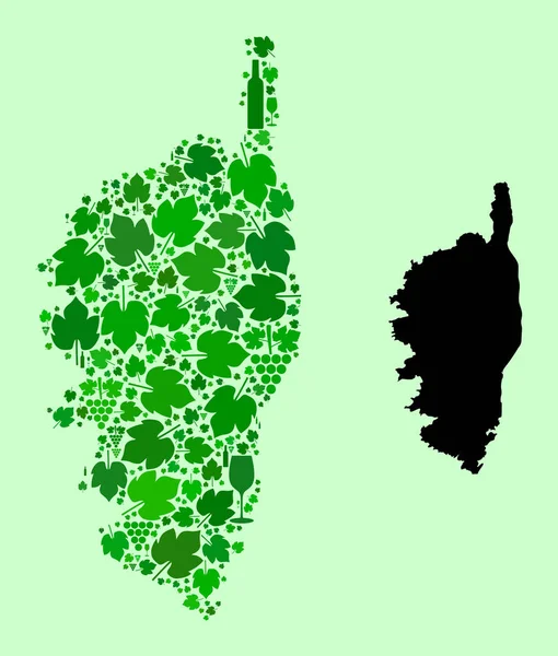 コルシカ島地図-コルシカ島地図とブドウのモザイク — ストックベクタ